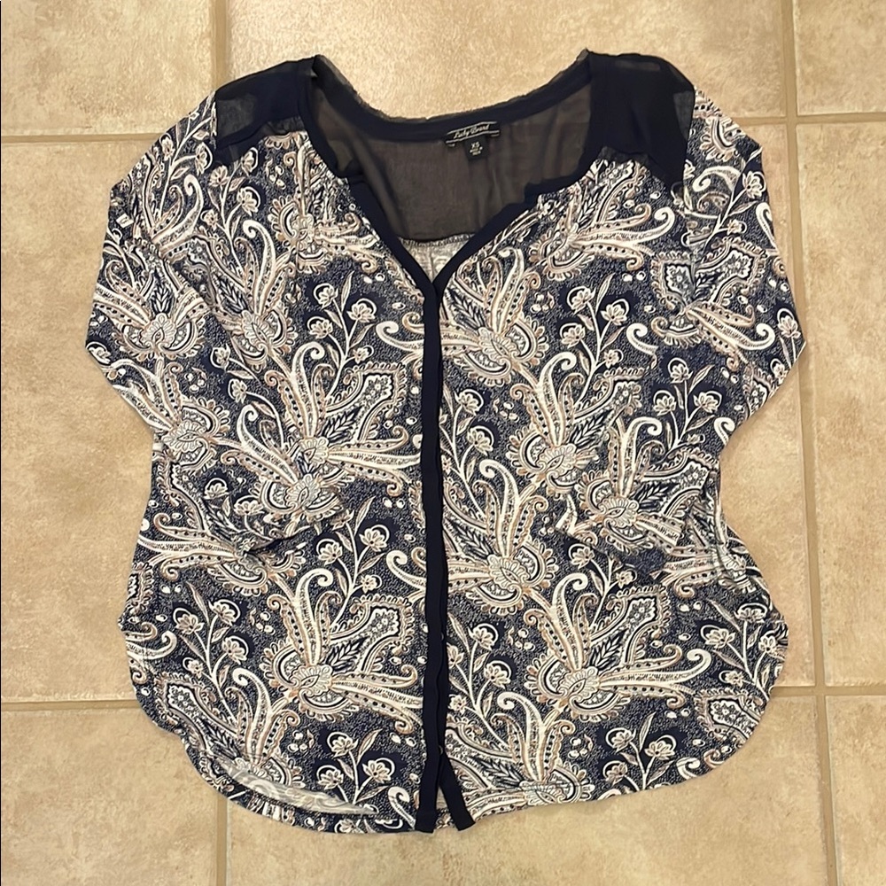 Lucky Brand Paisley Floral Long Sleeve Buttoned Down Blouse